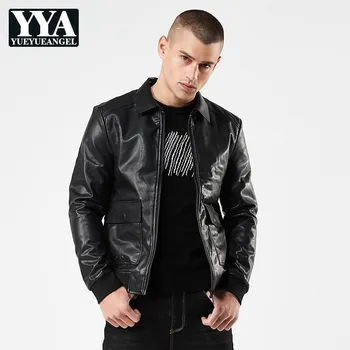 

Fashion Men Pu Leather Jacket Big Pocket Slim Fit Motor Biker Bomber Jacket Brand Spring Autumn Faux Leather Punk Coat Outwear