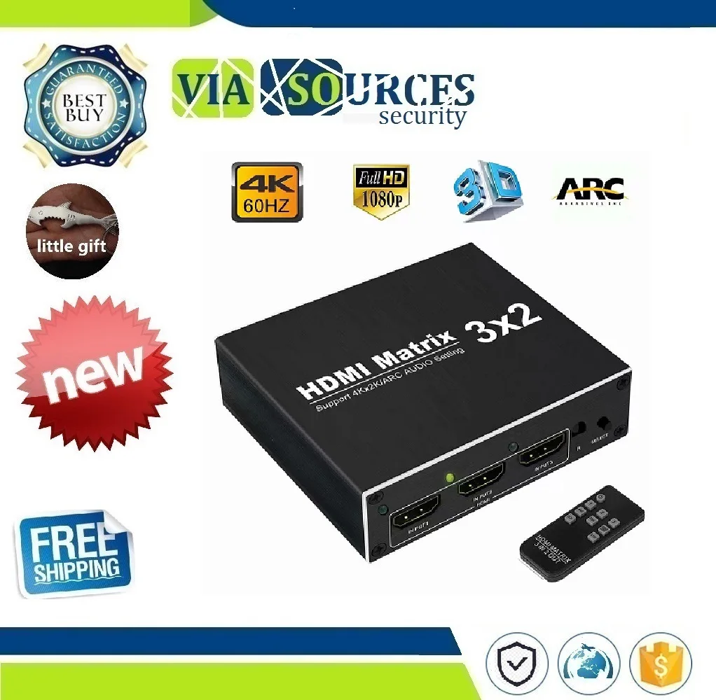 HDMI матрица 3X2 Hdmi Сплиттер 4 K 60Hz HDCP1.4 Ultra HD 1080 P witch оптический TOSLINK & R/L 3,5 мм аудио экстрактор поддерживает ARC