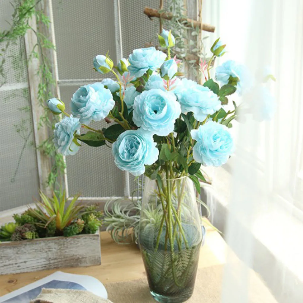 

3 Heads/Branch Artificial Peony Flower Fake Leaf Cloth Bouquet Flowers Wedding Party Garden DIY Decoration