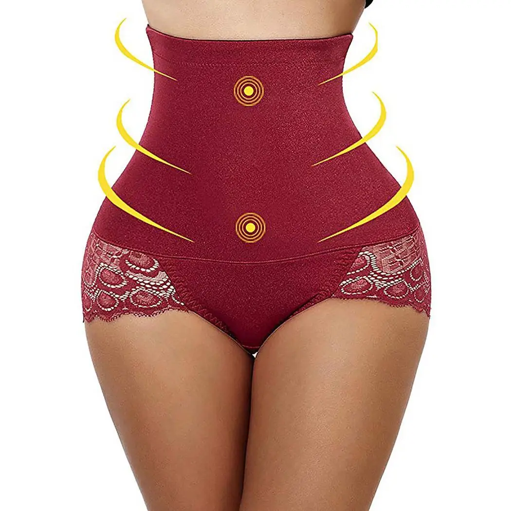 

Women Casual Solid Slim High Waist Seamless Lace Patchwork All Season Body Shaping Red, Khaki, Black Panty
