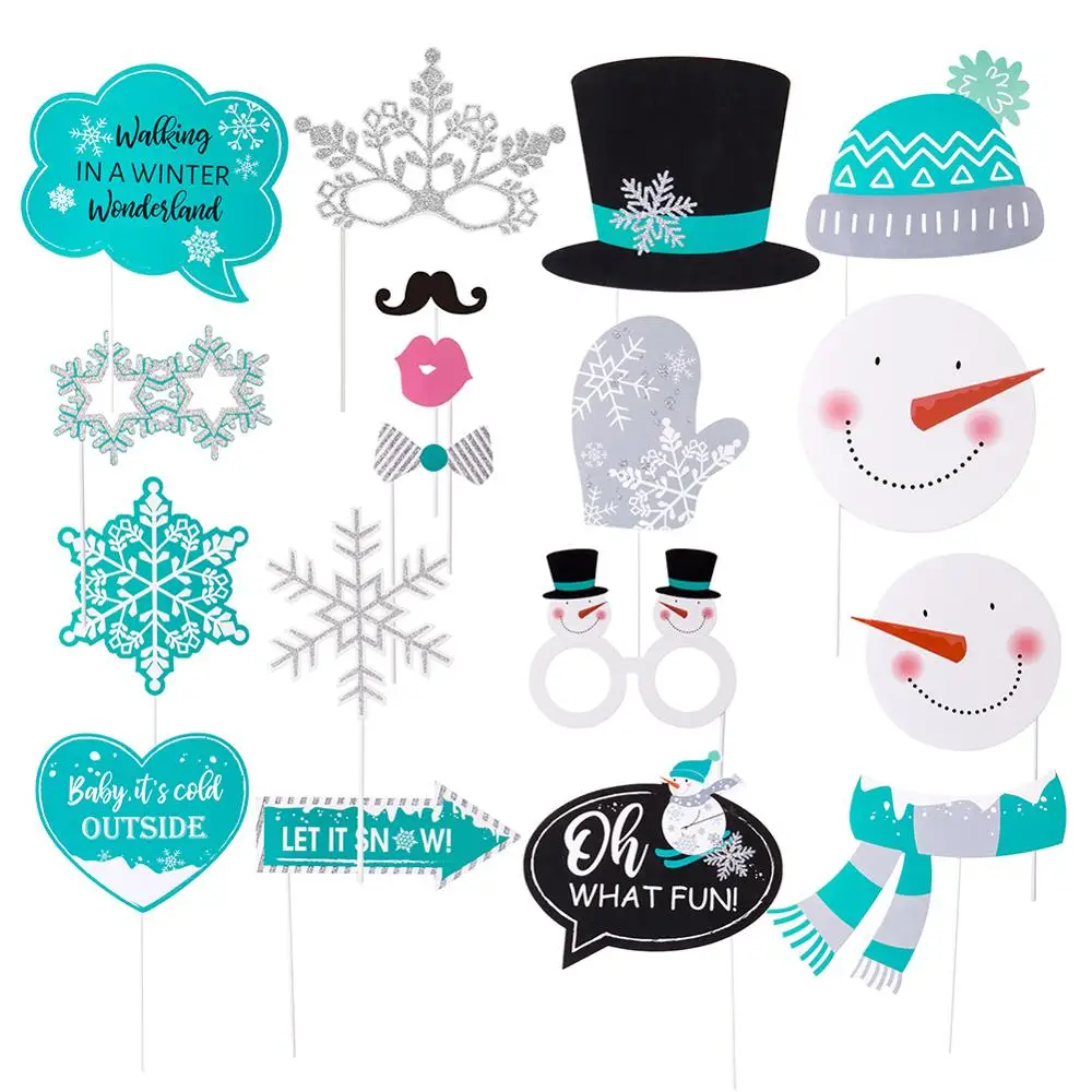 

Fun Glittery 18pcs Winter Wonderland Photo Booth Props Snowflake Snowman Let It Snow Christmas Decorations Baby Birthday Party