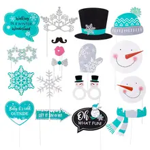 Glittery 18pcs Wonderland Winter Photo Booth Props Snowflake Snowman Let It Snow Baby Birthday Decorations