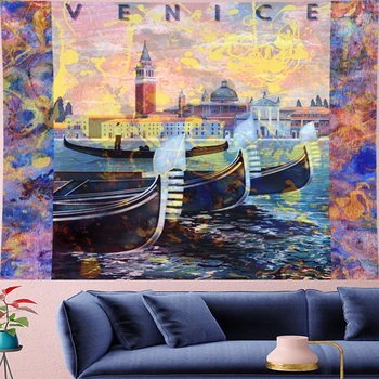 

Psychedelic VENICE Dinghy Tapestry Vintage Pattern Retro Building Poster Wall Hanging Hippie Art decor personality Wall carpets