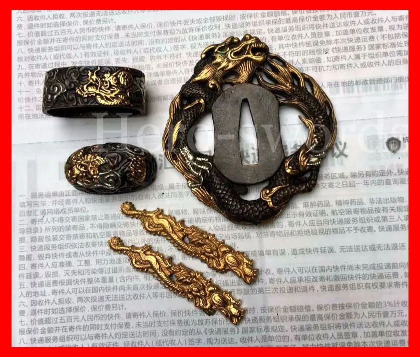 

Japanese Samurai Katana Sword Accessories ---- Copper Tsuba Fuchi Kashira Menuki Dragon Theme Metal Fittings