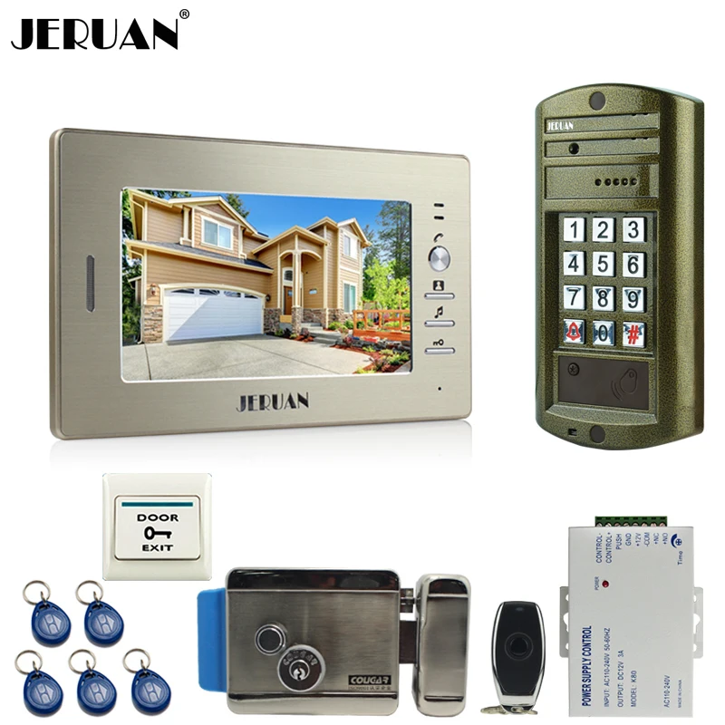 

Home 7 inch LCD Video Intercom Door Phone System kit Metal panel waterproof Access password keypad HD Mini Camera + E-lock