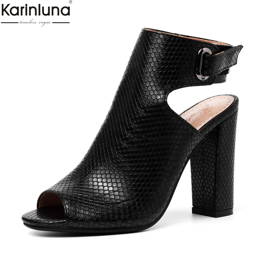 

Karinluna brand design INS hot big size 34-43 Snake veins ladies high heels peep toe shoes woman sexy party summer sandals