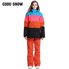 Gsou Snow/лыжи костюм женский костюм толстый и теплый легкий лыжный костюм зима