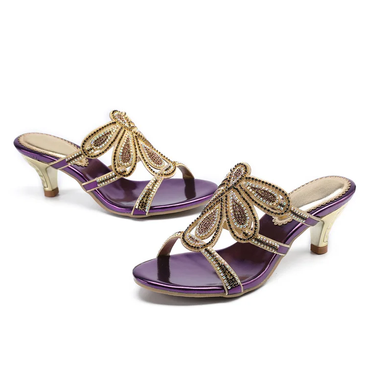 New Luxury Diamond Stiletto High Heels Slippers Online Shopping Peep Toe Womens Shoes Sale High Quality Gold Purple Black Red18