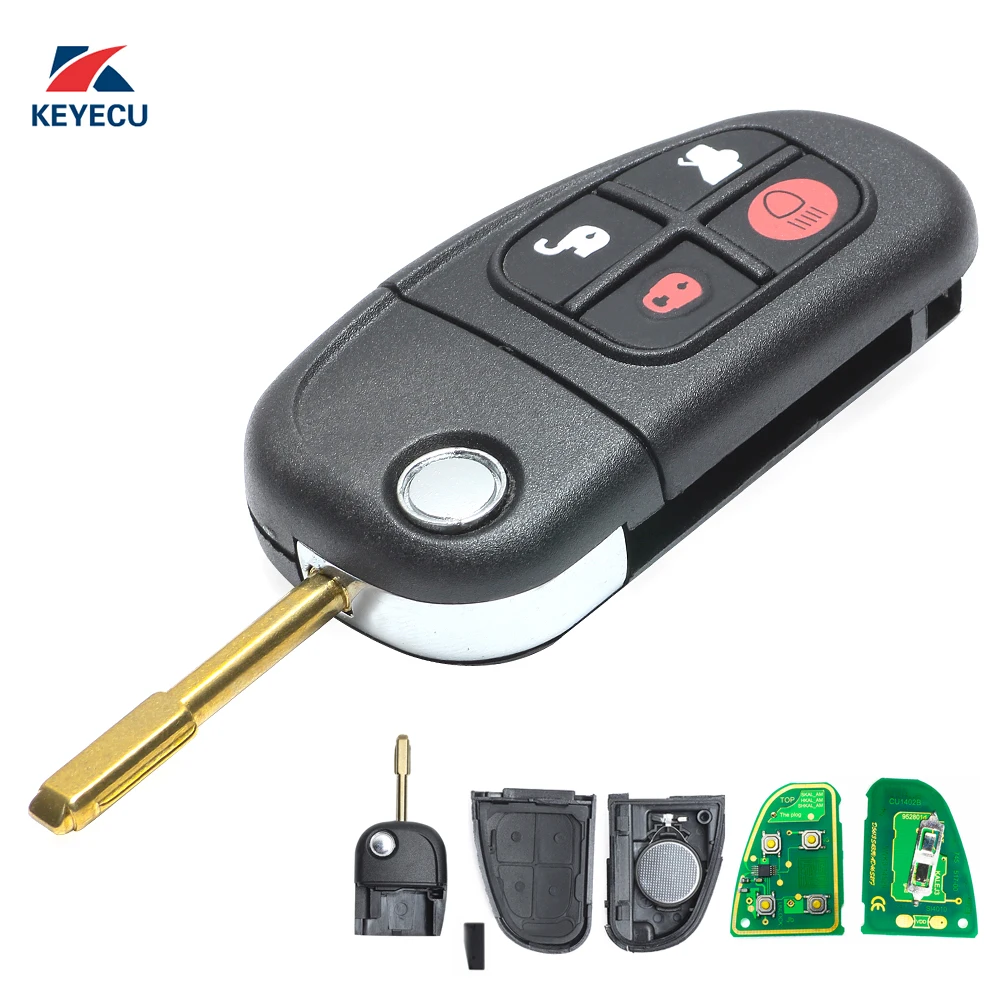 KEYECU Replacement Flip Remote Car Key Fob 4 Button 315/433MHz 4D60 for Jaguar S Type X Type XJ8