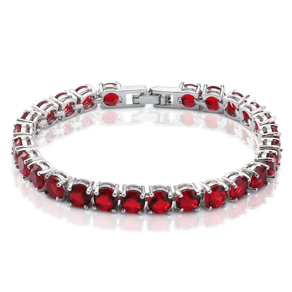 Round cut Rudy Bridal Tennis Bracelet Women's Fashion Sterling Silver ...