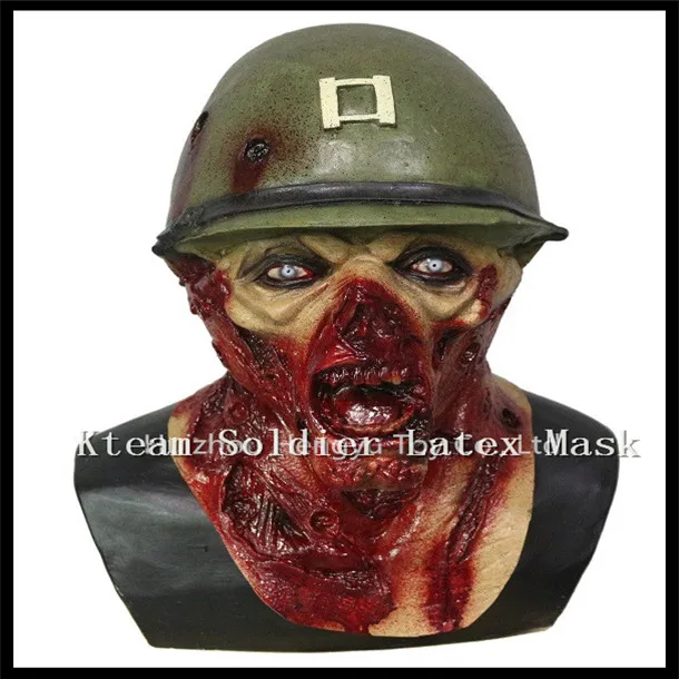 

2017 Top Grade 100% Latex Halloween Party Cosplay Deluxe Captain Zombie Soldier Latex Mask Mens HALLOWEEN Horror Costume SCARY