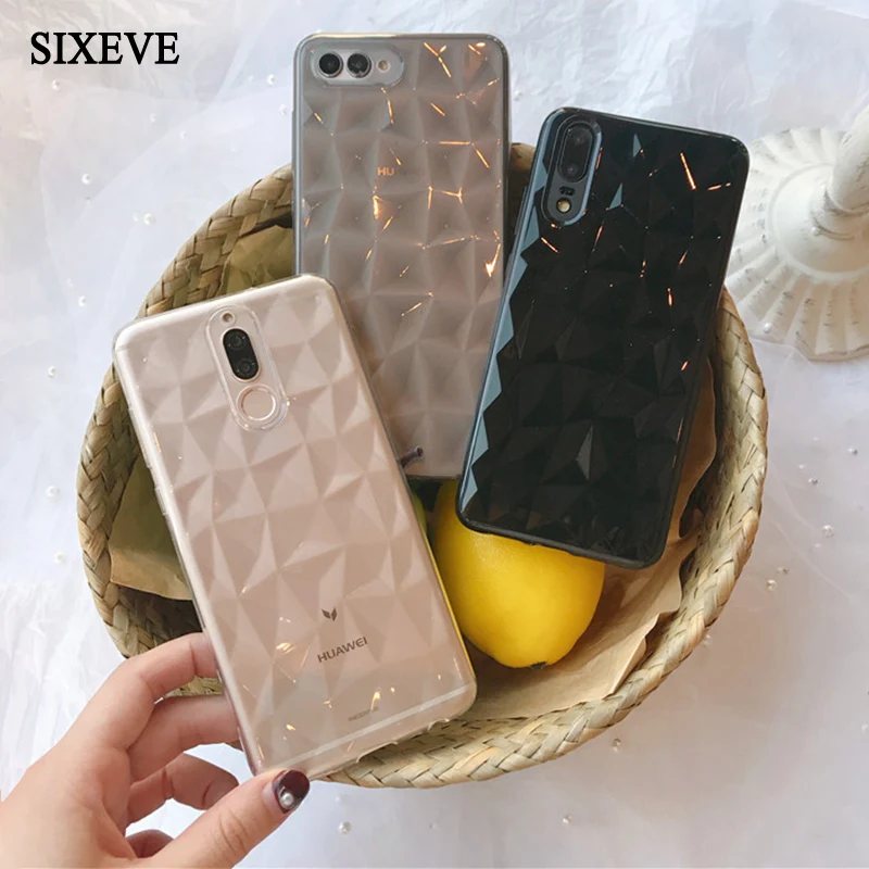 

SIXEVE Diamond Pattern Transparent Phone Case For Huawei P20 Plus P8 Lite 2017 P9 P10 Honor 9 Mate 10 Enjoy 7S Y6 Y9 2018 Cover