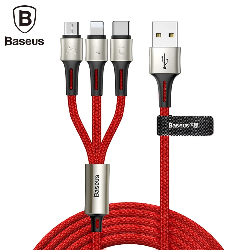 

Baseus 3 in 1 usb c and micro usb cable for samsung s9 s8 s10 android usb cable for iphone charger iphone xr 3.5A