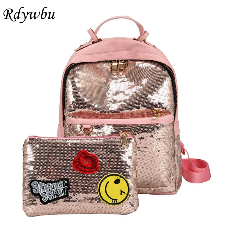 

Rdywbu Glitter Sequins Backpack Purse Set 2018 New Girls PU Leather Travel Bag Big Capacity School Bag Mochilas Back Pack B251
