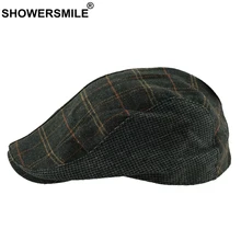SHOWERSMILE, шерстяной берет, мужская шляпа утконоса, винтажная твидовая шерстяная клетчатая Лоскутная Кепка Newsboy, британский стиль, зима-весна, мужская плоская кепка