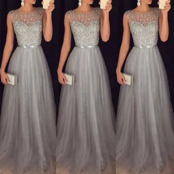 Summer Long Maxi Formal Lace Party Dress Women Elegant O-neck Sequined Bridesmaid Prom Wedding Long Dresses 2018 1