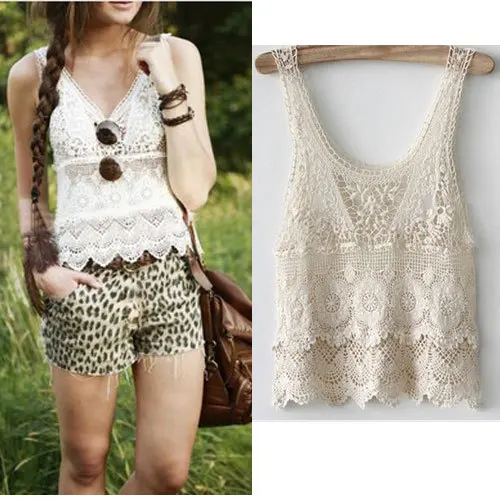 Nice Pop font b Women b font Sexy Sheer Embroidery Floral Lace Crochet Vest Tank Pops