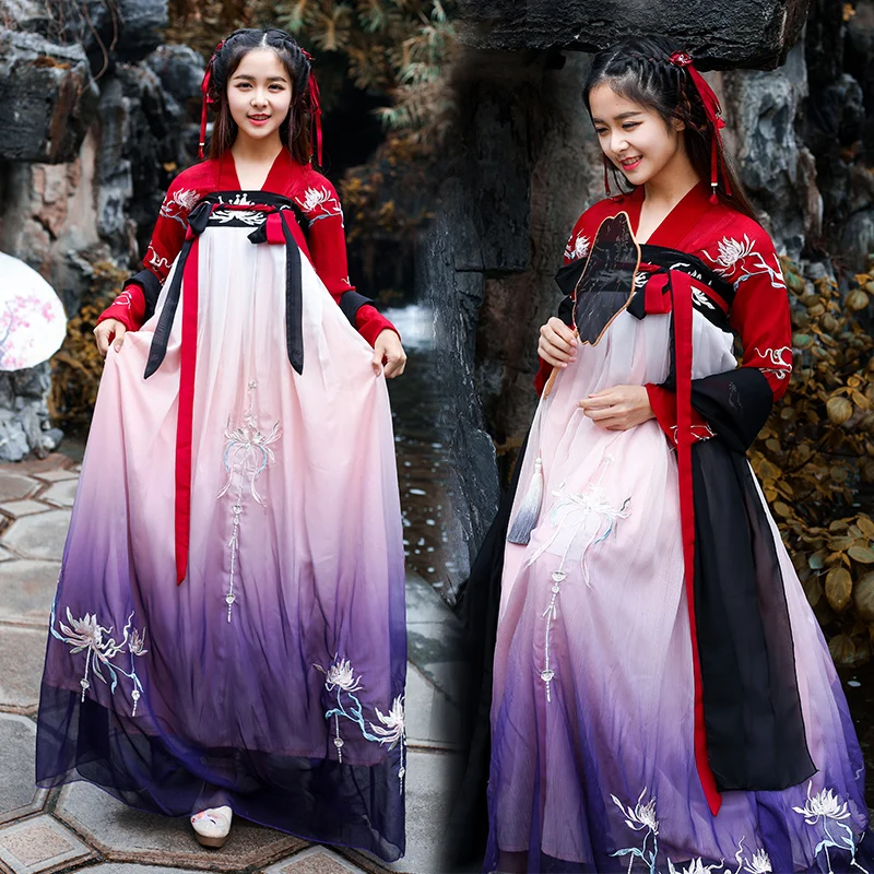 Hanfu женская красная топ юбка для косплея волшебный древний человек представление