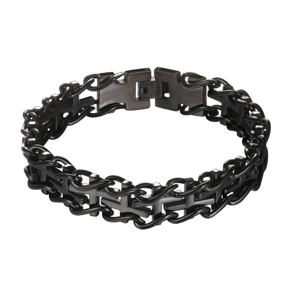 Men Cross Bracelets Stainless Steel Black Gold Color Cross Jewelry Gift