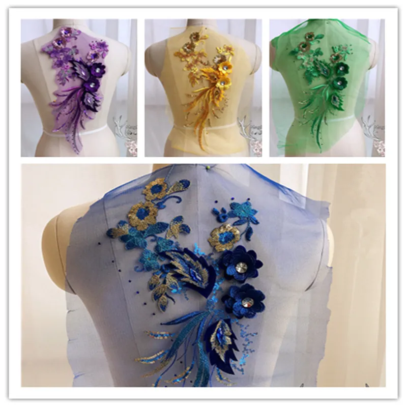 

SASKIA 1Pcs 3d Flower Beaded Sequin Embroidery Patch Mesh Fabrics Sewing Cloth Dance Dress Applique Accessory DIY Patches Gold