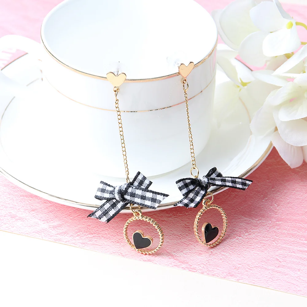 

2018 New Plaid Bow Earrings Women Gifts Korea Temperament Love Long Earrings Geometric Simple Wild Earring Jewelry