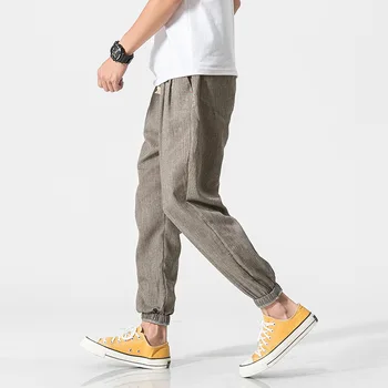 

Linen Pants Male Embroidery Chinese Wind Loose Large Spring Retro Feet Harlan Pants National Tide Jogger Sweatpants Size Plus