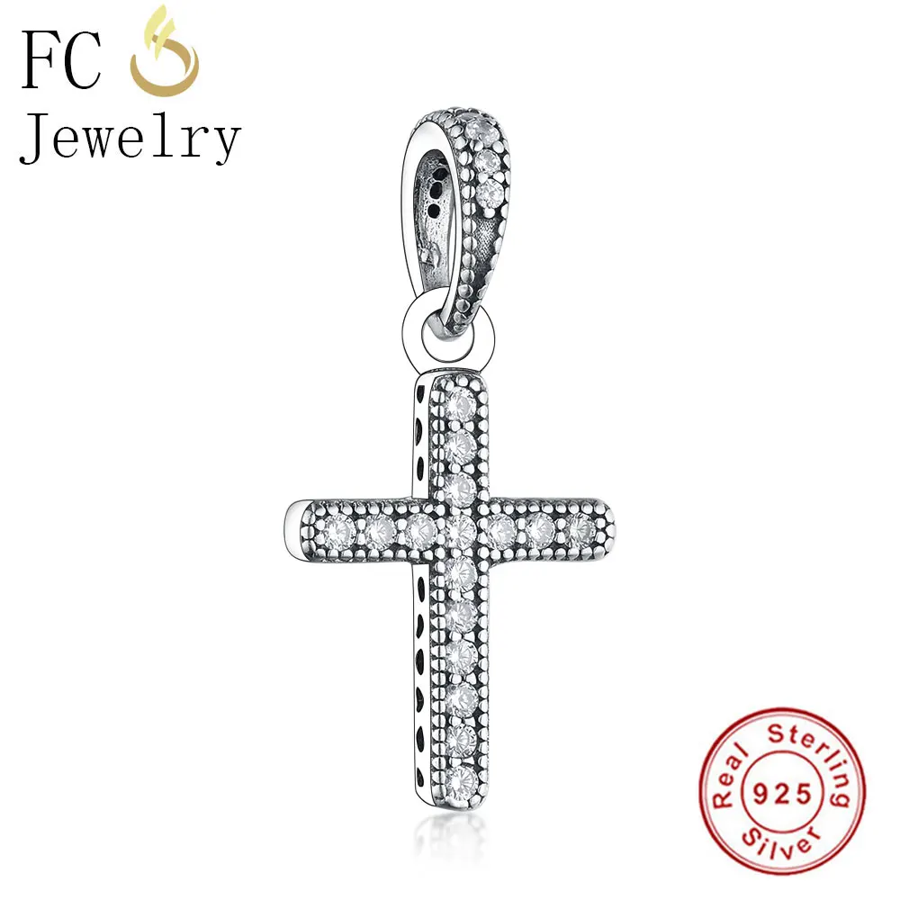 

FC Jewelry Fit Original Pandora Charms Bracelet 925 Sterling Silver Symbol of Belief Cross CZ Zircon Beads Pendant Berloque 2019
