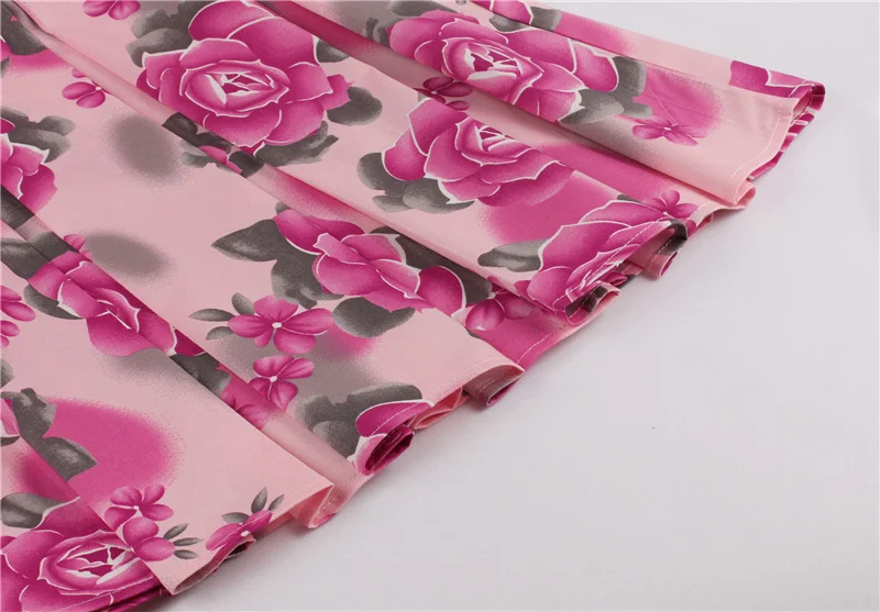 Kostlish Retro Print Flower Summer Skirts Womens 2017 High Waist Vintage Skirt Elegant A-Line Midi Women Skirt Plus Size XXL (25)