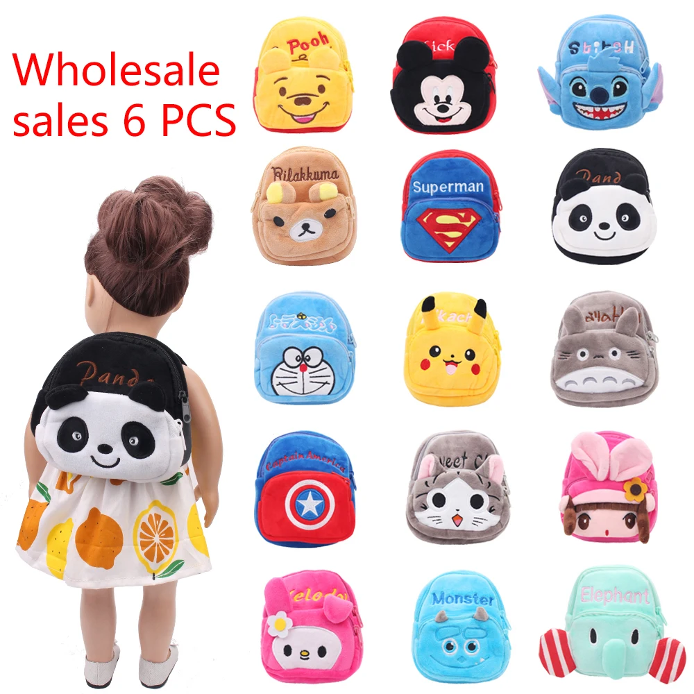 

Wholesale School Bag cartoon animal backpack Zero wallet fit 18 inch Girl doll and 43 cm baby doll Gift to child c472