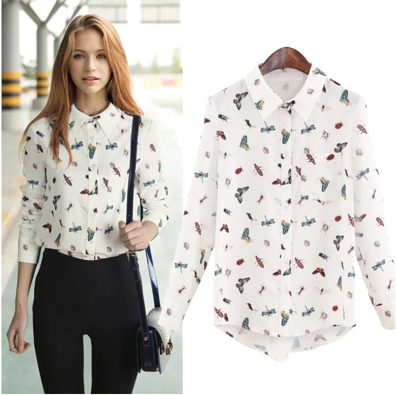 2016 New Women's Blouse Fashion Chiffon Shirt insect