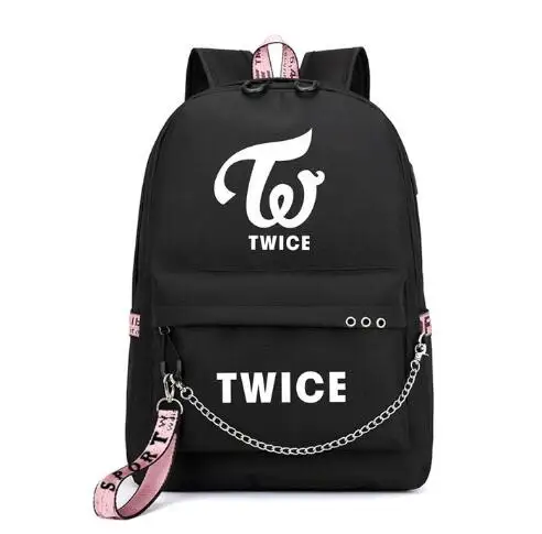 Два раза Корейская звезда Nayeon Momo Рюкзак Школьные сумки USB порт Mochila дорожные сумки ноутбук цепь рюкзак наушники