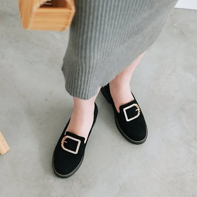 

Big Size11 12 13 ladies high heels women shoes woman pumps Metal water drill belt buckle round head low heel single shoe