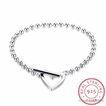

100% 925 Solid Real Sterling Silver Fashion Beads Heart Star Bracelet 20cm For Teen Girls Lady Gift Women Jewelry DS1014