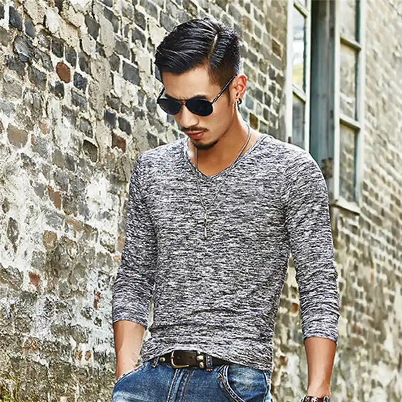 New Fashion Men's Summer V Neck T-Shirt Solid Casual Daily Brief Shirt Beach Slim Top Tees  Comfortable Tops Tee #4F04 (3)