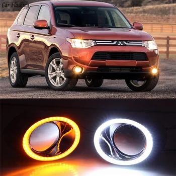 

Car Flashing 2Pcs 12V LED DRL Daytime running light for Mitsubishi Outlander 2013 2014 2015 With Turnning Yellow Signal Lamp