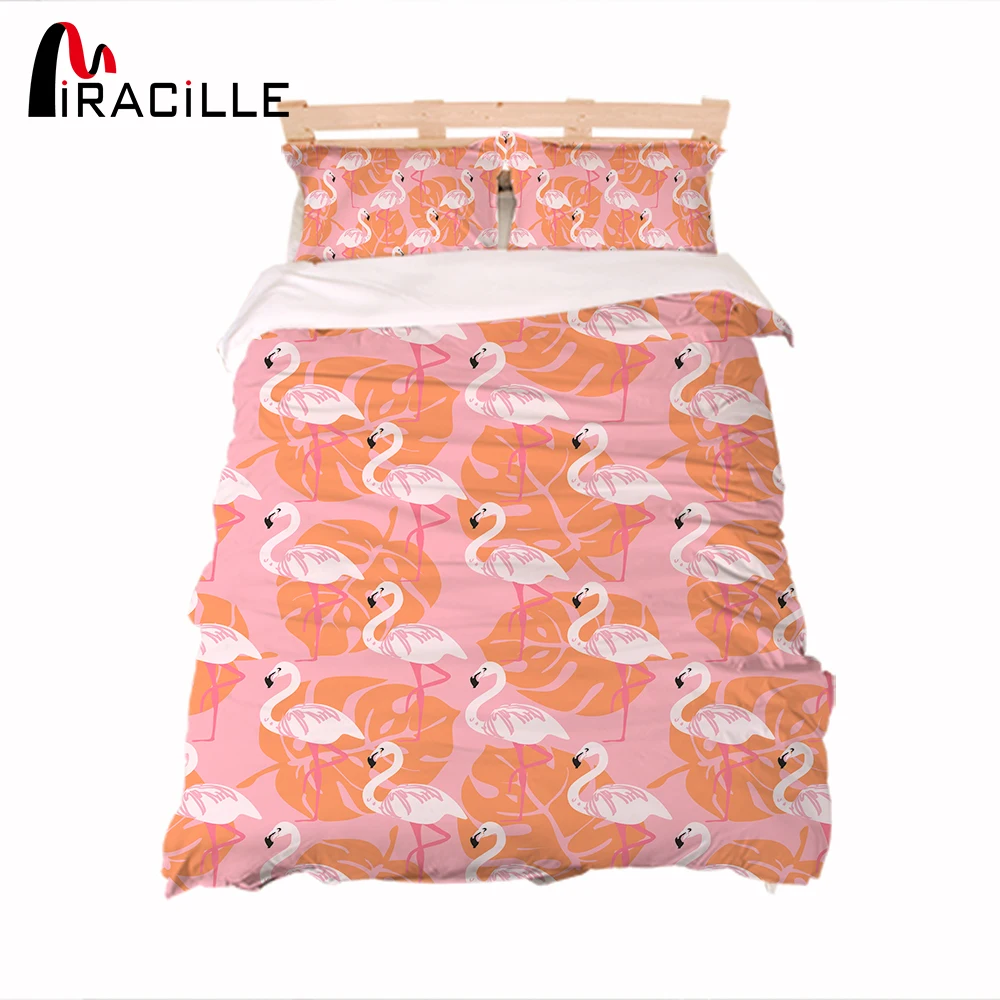Miracille Flamingo King Size Bedding Set Pink Quilt Duvet Cover Zipper
