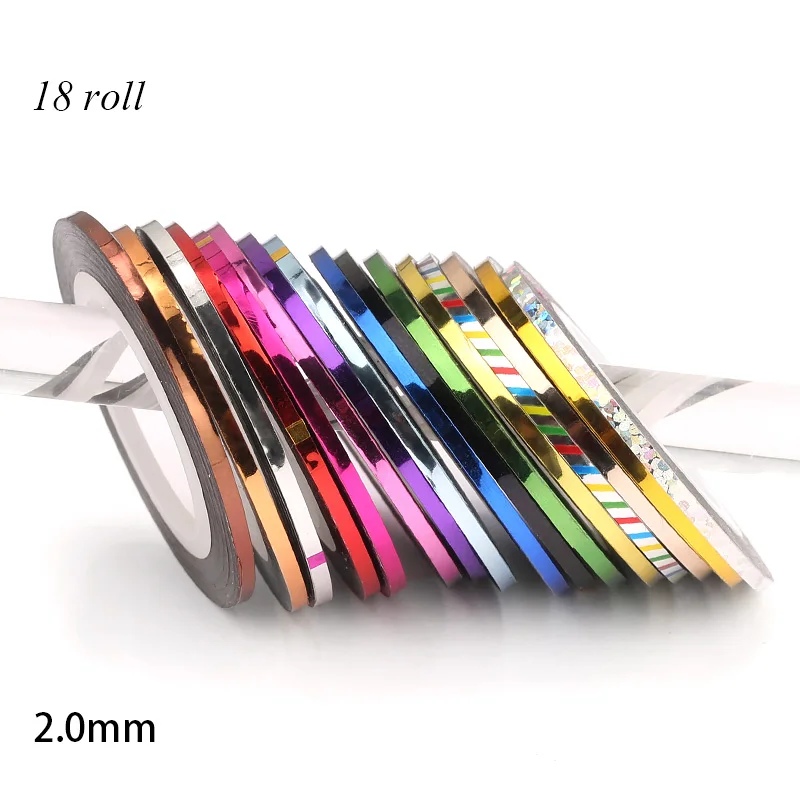 12 шт чередование ленты линии наклейки для ногтей Русалка скраб красочный дизайн наклейки для ногтей инструменты для маникюра «сделай сам» украшения для ногтей - Цвет: 18 roll 2.0mm laser