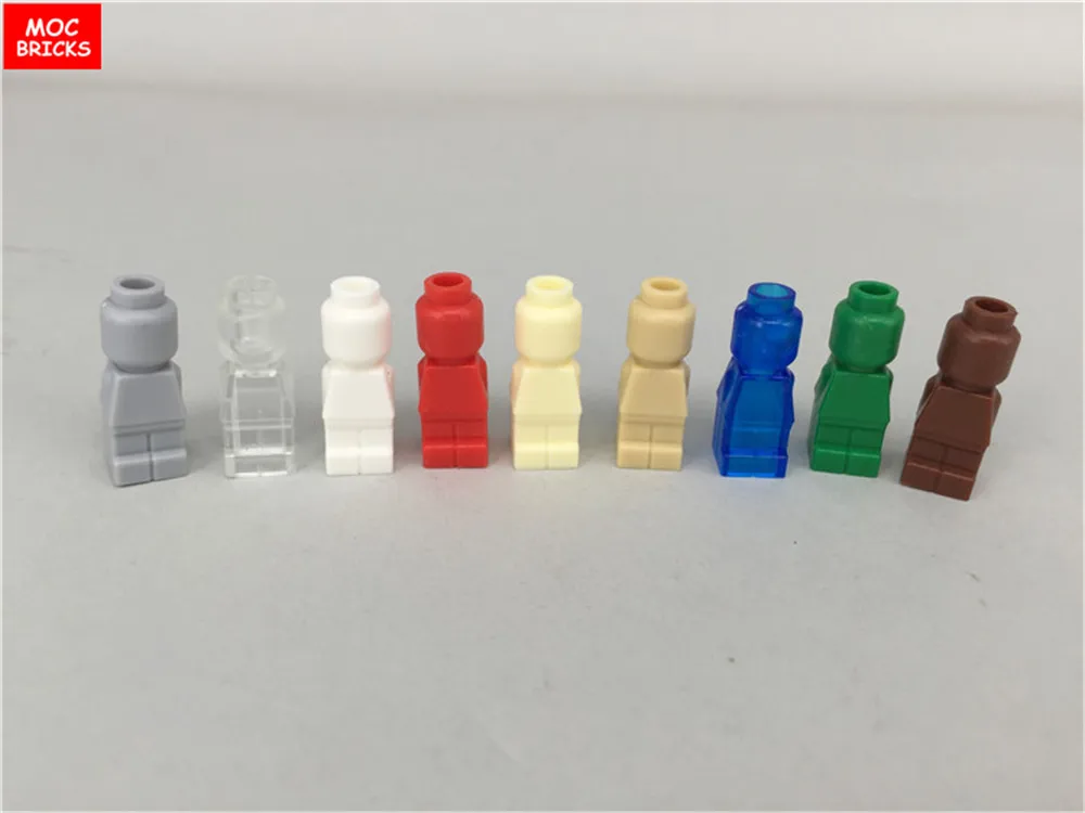 

9 pcs\lot MOC Chessman Figure Nine Different Colors Blank plain figure Custom Unprinted mini dolls Bricks 90398 building blocks