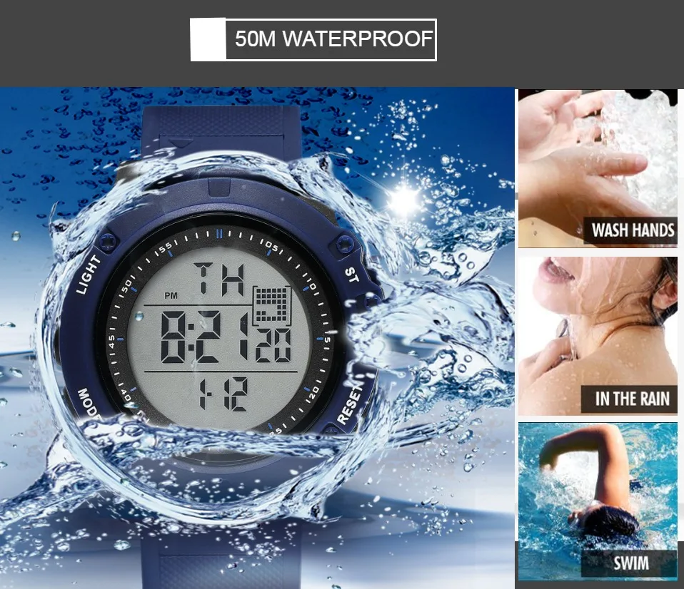 OHSEN цифровой бренд lcd серебряные мужские часы для мальчика reloj hombre 50 м Dive силиконовый ремешок наружные спортивные наручные часы мужские подарки