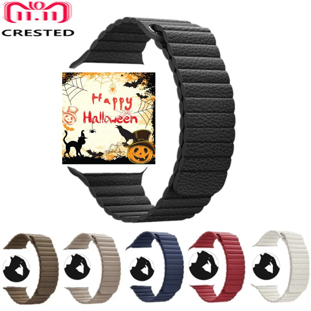 

CRESTED strap For Apple Watch band 4 42mm/38mm 3 iwatch 44mm/40mm correa Leather Loop watchband bracelet belt watch Accessories