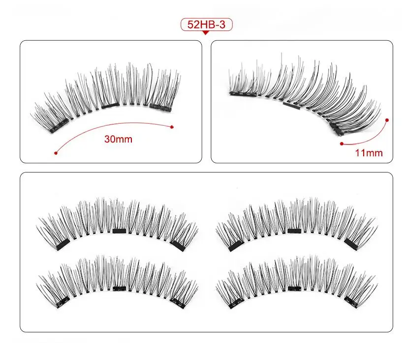 4 шт./пара 3 Магнитный 3D ресницы накладные ресницы с 3 магниты ручной работы из натурального клей для наращивания ресниц с подарочной коробкой - Длина: 52HB-3 with box