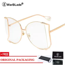 Oversize-Золотые очки женские прозрачные половина кошачий глаз очки дизайнер металлические полые очки жемчужные прозрачные линзы UV400