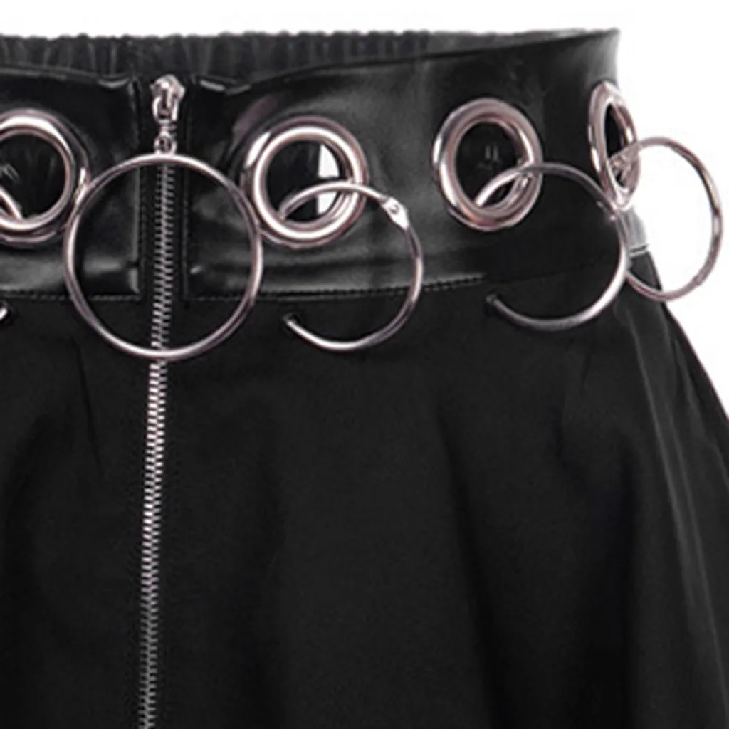 Плиссированные юбки женские трапециевидной формы с высокой талией женские плиссированные юбки плюс размер готический, панк, Черный молнии выдалбливают мини-юбки