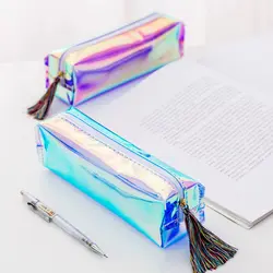 Мода Лазерная прозрачные сумки для карандашей милый чехол для карандашей прочный большой Ёмкость школьные принадлежности сумка для