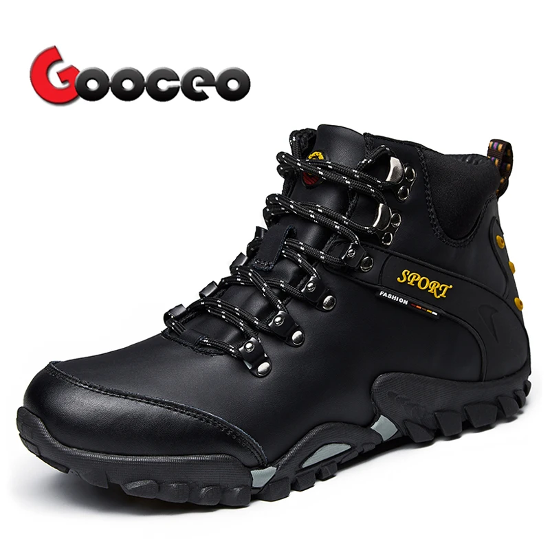 

Men's Ankle Boots Mountaineering Cotton-Padded Shoes Outdoor Safety Work Winter Leather Warm Lace-Up High-top 6 inch backpacking