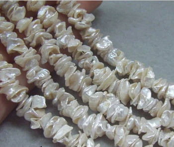 

FREE SHIPPING>>>@@ N712 1Strands 9-12mm White Freshwater Keshi Pearl Disk Loose Beads Strand 15"