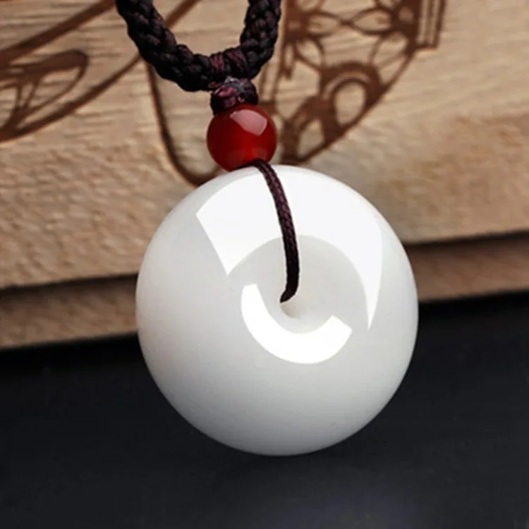 

Natural White jade Donut Pendant Jadeite Necklace Charm Jewellery Fashion Accessories Hand-Carved Luck Amulet Gifts