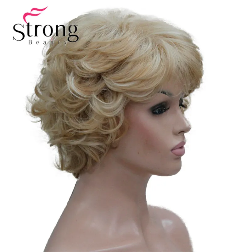 L-427B 24H613 Women`s Wig Wavy Curly Golden Blonde mix blonde Short Synthetic Hair Full Wig (2)