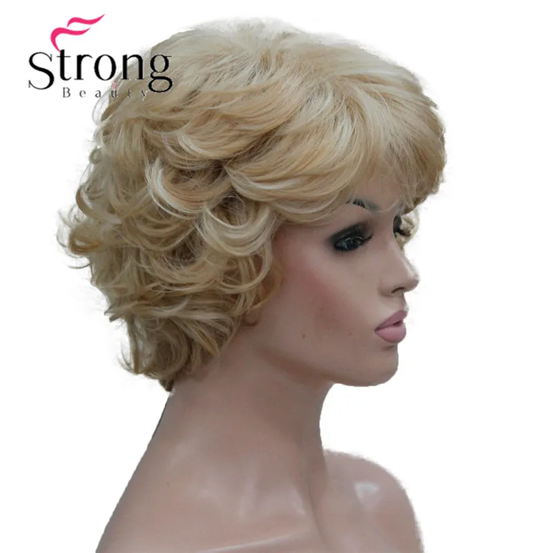 L-427B 24H613 Women's Wig Wavy Curly Golden Blonde mix blonde Short Synthetic Hair Full Wig (2)