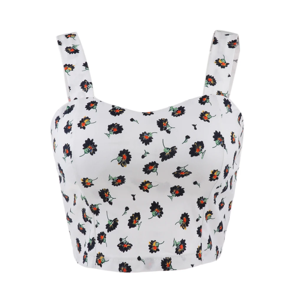 Women Vintage Padded Camisole Built-in Bra Crop Top, Bralette Lingerie